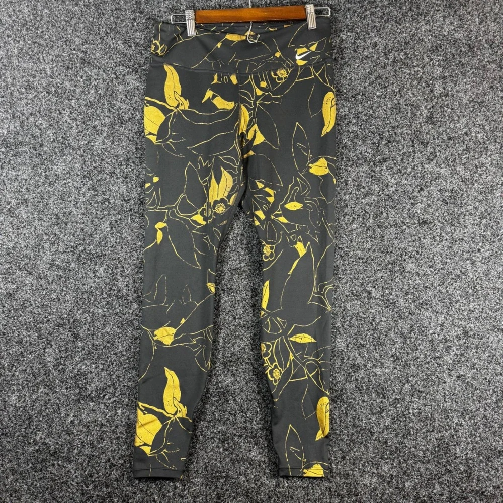 Nike Dri-FIT Leggings Womens Large Black Gold Floral Sketch Athletic Tights L